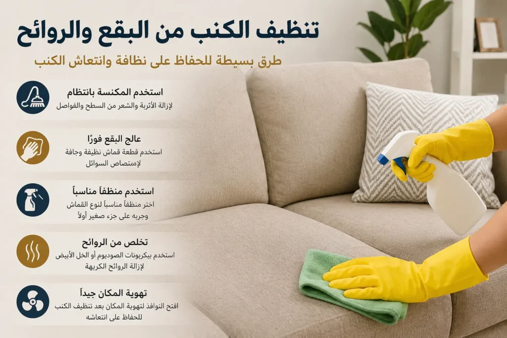 تنظيف الكنب من البقع والروائح